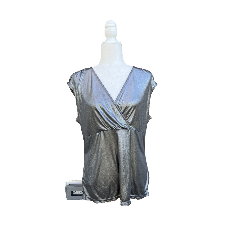 Ann Taylor women silver top business party work to wear size XL A000188 - Picture 7 of 7